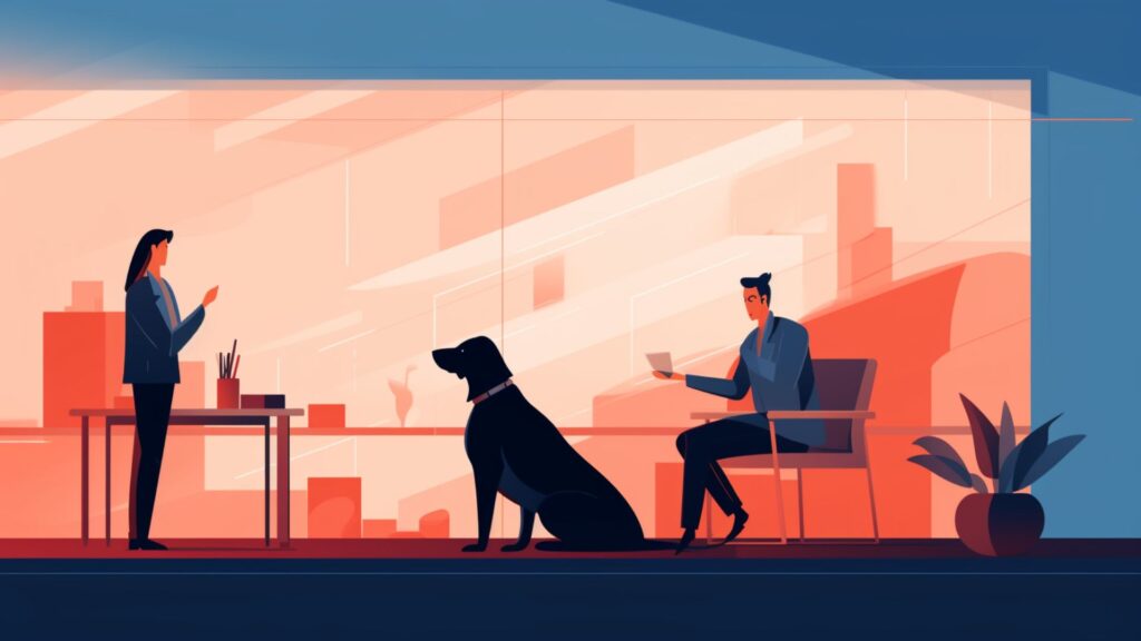 Flat Digital Illustration Of A Dog Sitting Obediently With A Trainer Giving The Sit Command