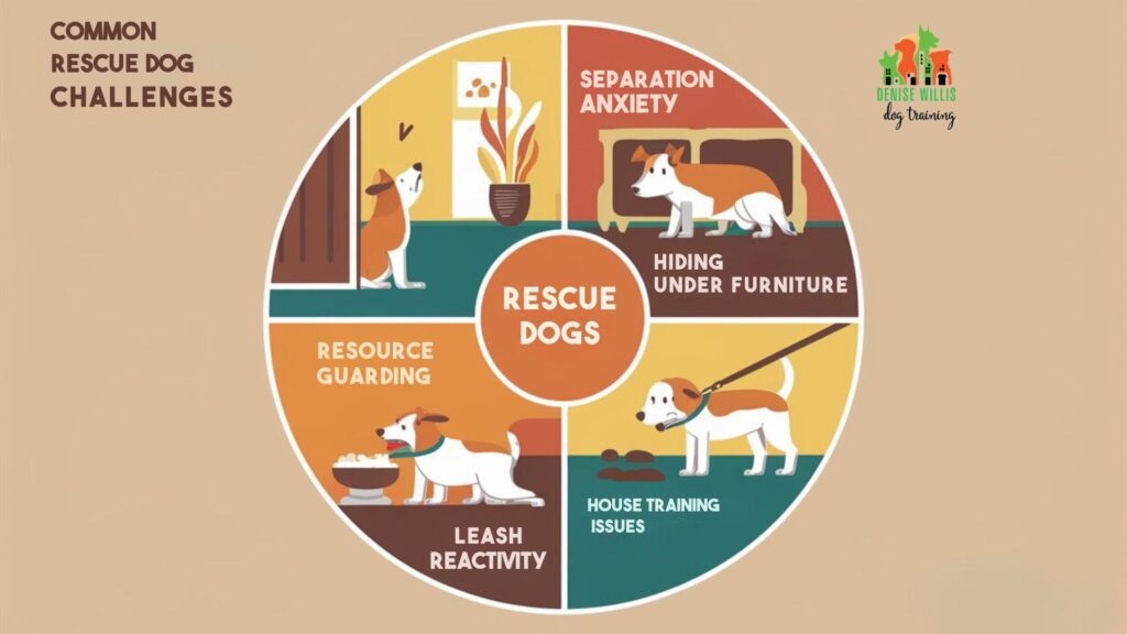 Infographic showing five common behavior issues in rescue dogs