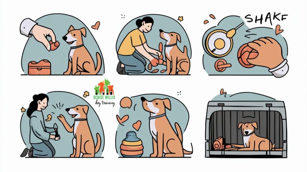 Illustration of positive reinforcement training techniques for dogs