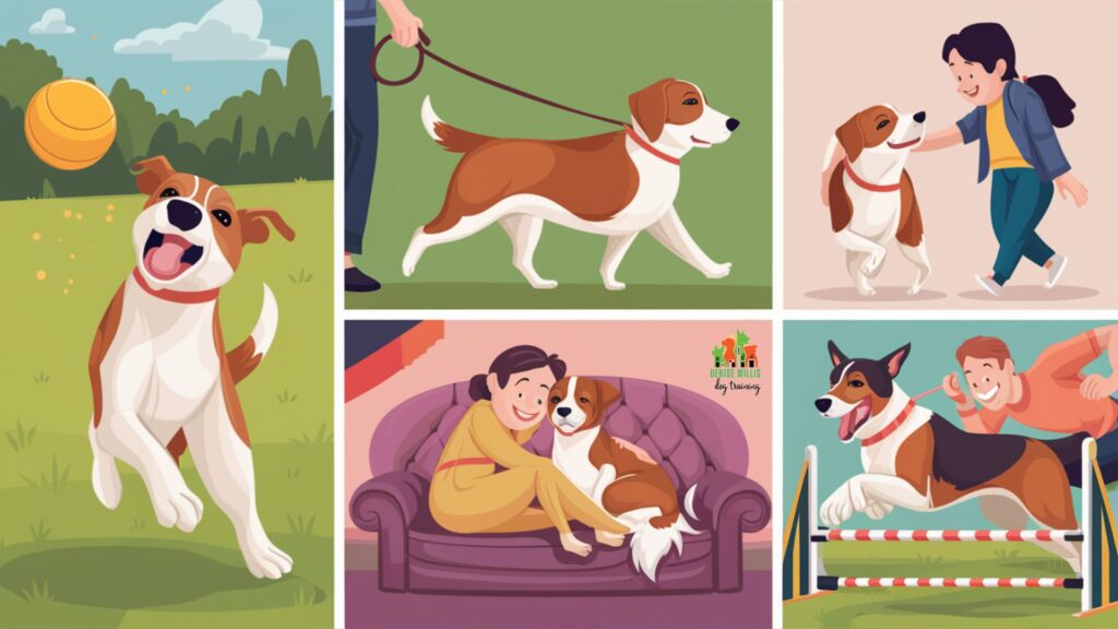 Vector illustration of various positive dog-human interactions