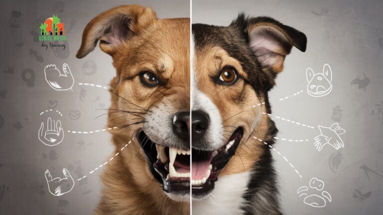 Illustration of a dog's face transitioning from aggressive to friendly