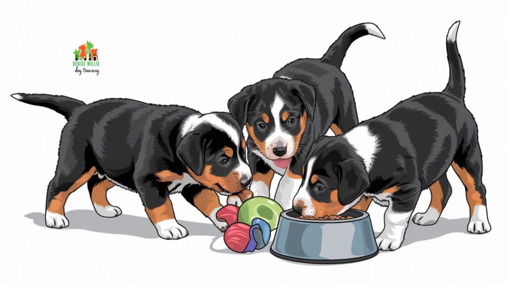 Puppies learning to share resources