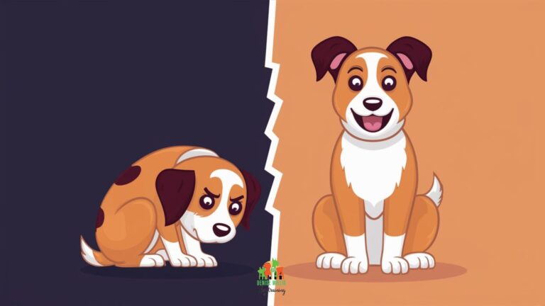 Vector illustration of a dog transforming from fearful to confident