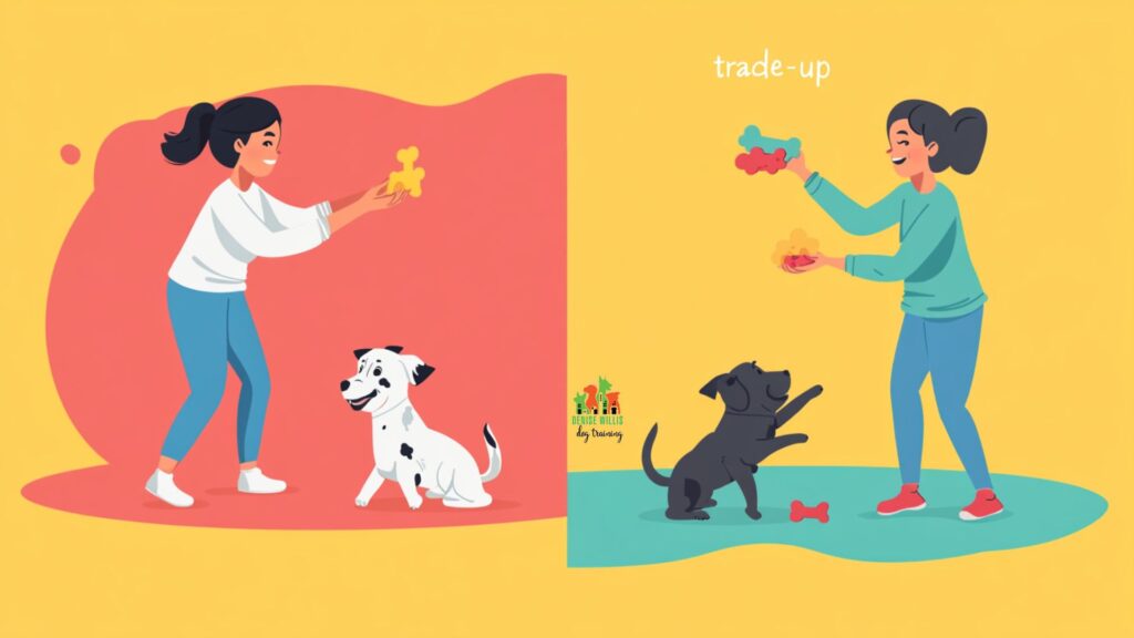 Vector illustration of positive reinforcement training for resource guarding