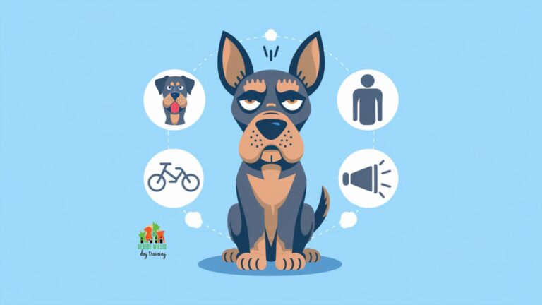 Vector illustration of a nervous dog surrounded by common triggers