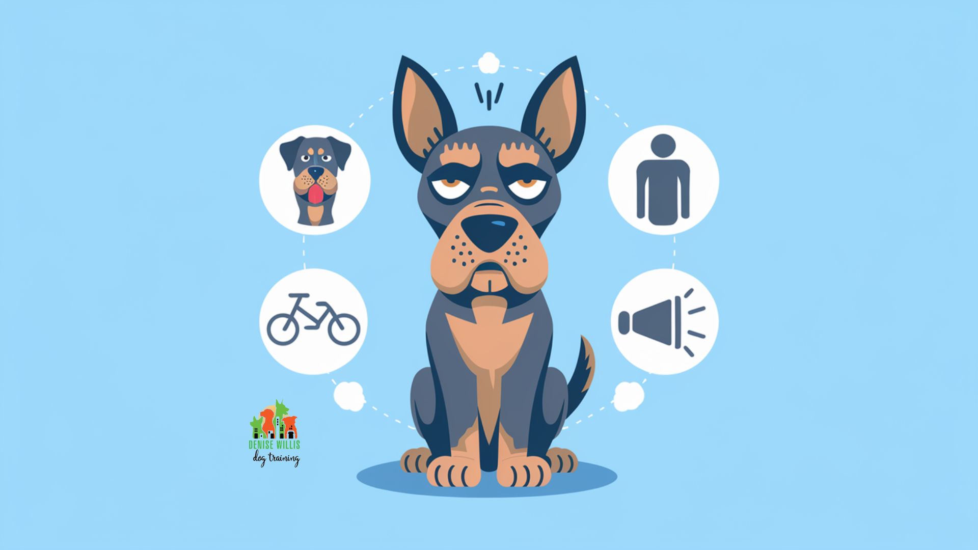 Vector illustration of a nervous dog surrounded by common triggers