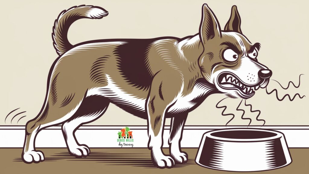 Dog exhibiting resource guarding behavior