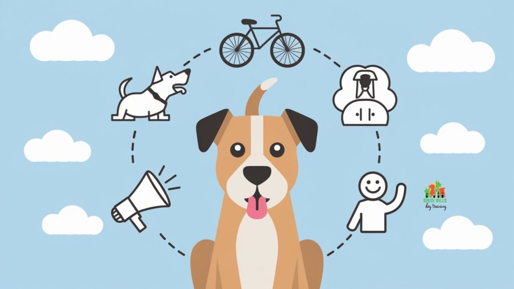 Vector illustration of common triggers for dog aggression in public
