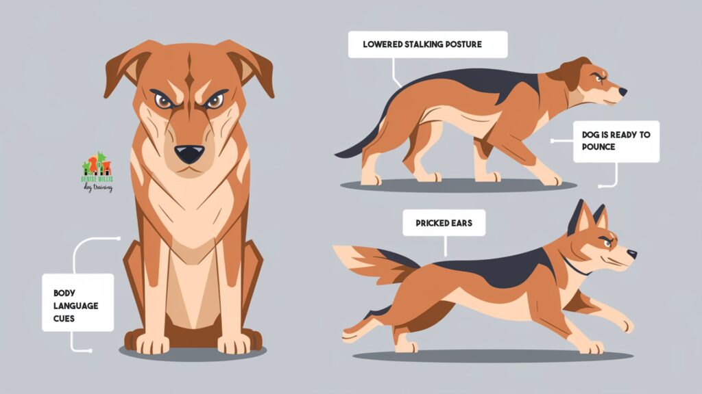 Infographic of dog body language during predatory behavior