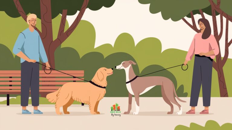 Vector illustration of dogs meeting calmly