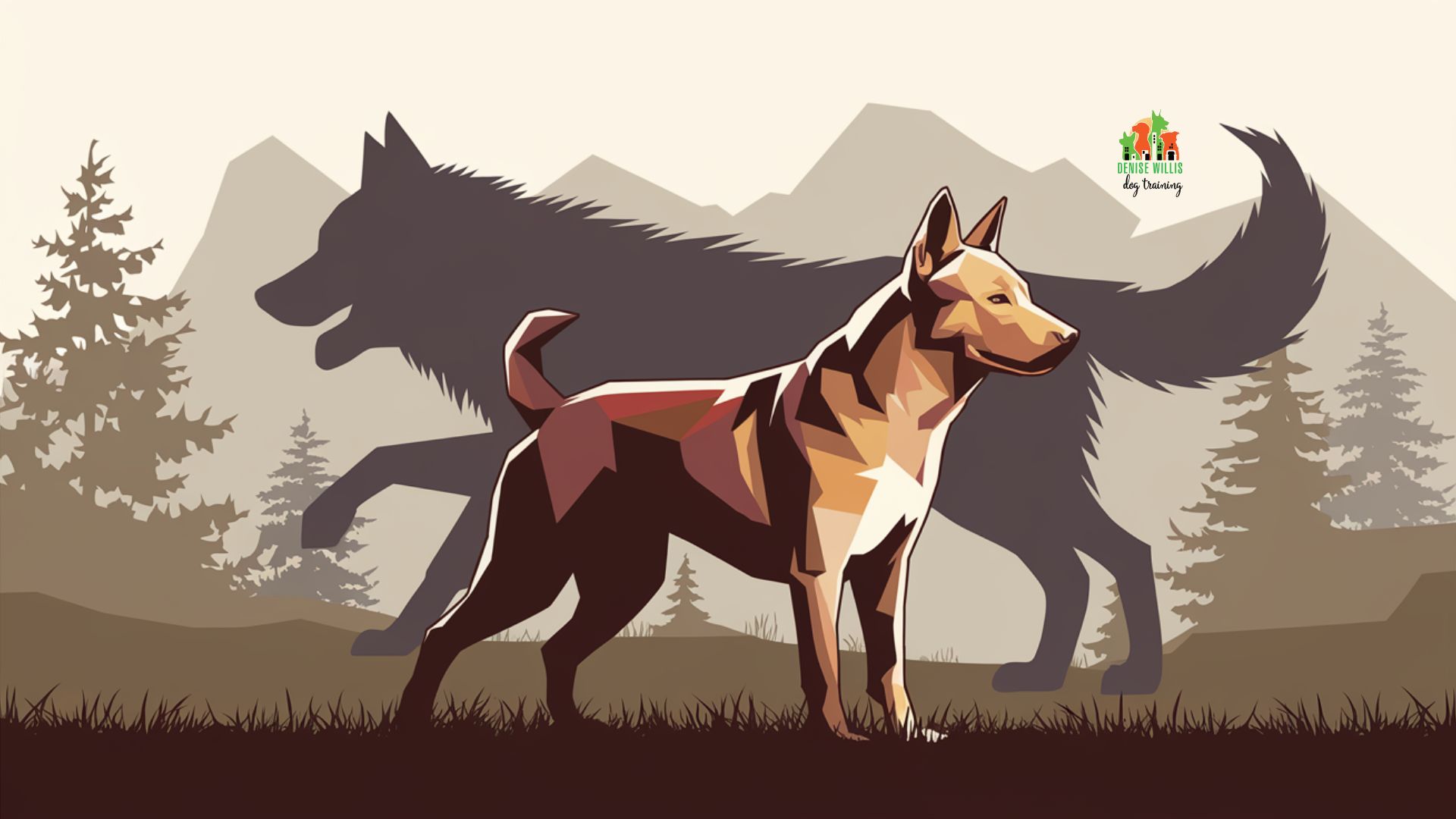Stylized dog silhouette with wolf shadow