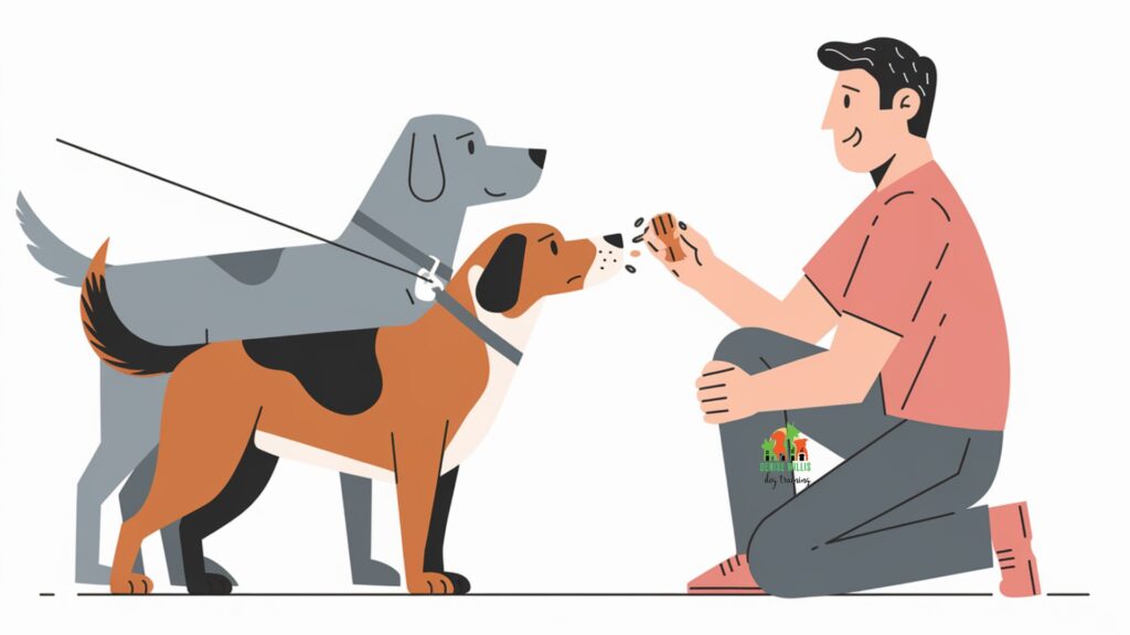 Vector illustration of positive reinforcement during dog introductions