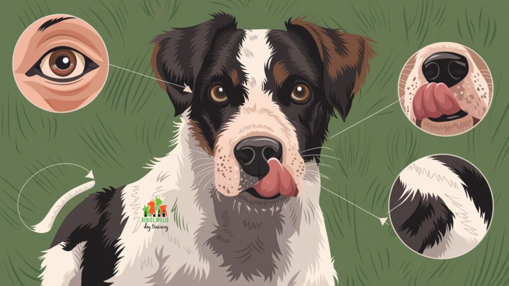 Vector illustration of a dog displaying various stress signals