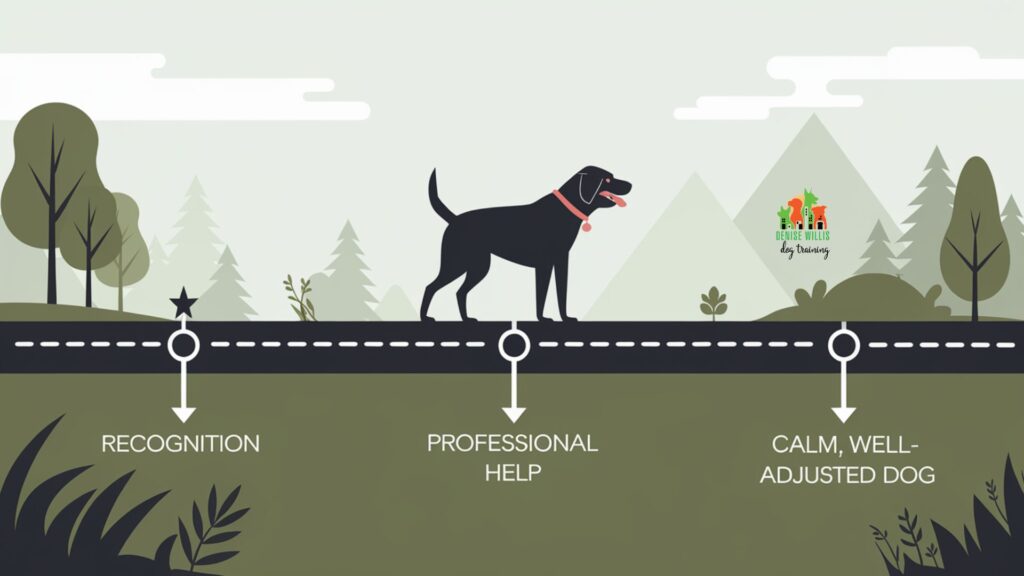 Vector illustration of a timeline showing improvement in a dog's behavior