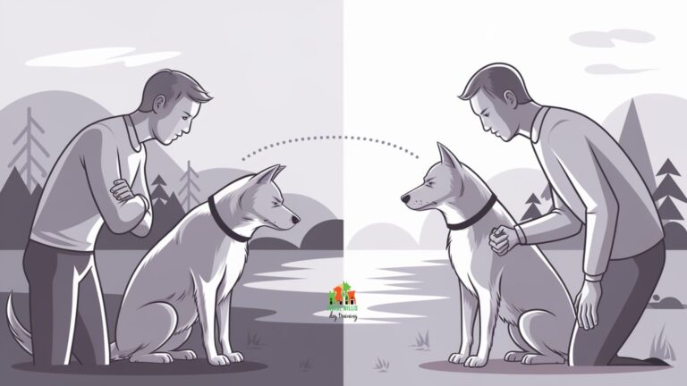 Vector illustration showing human body language and dog aggression communication through subtle signals and postures