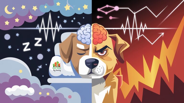 Vector illustration showing the connection between dog sleep patterns and aggression behavior