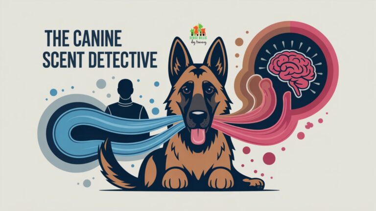 Dog scent triggers illustration showing how dogs detect invisible odors humans cannot perceive
