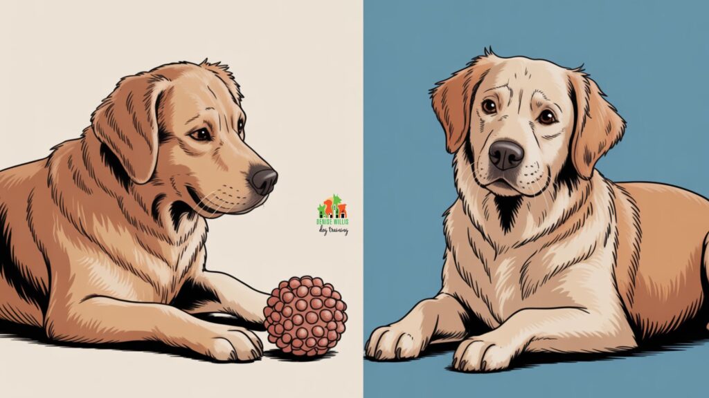 Vector illustration showing object-specific dog aggression behavior with a dog displaying warning signs near a valued toy